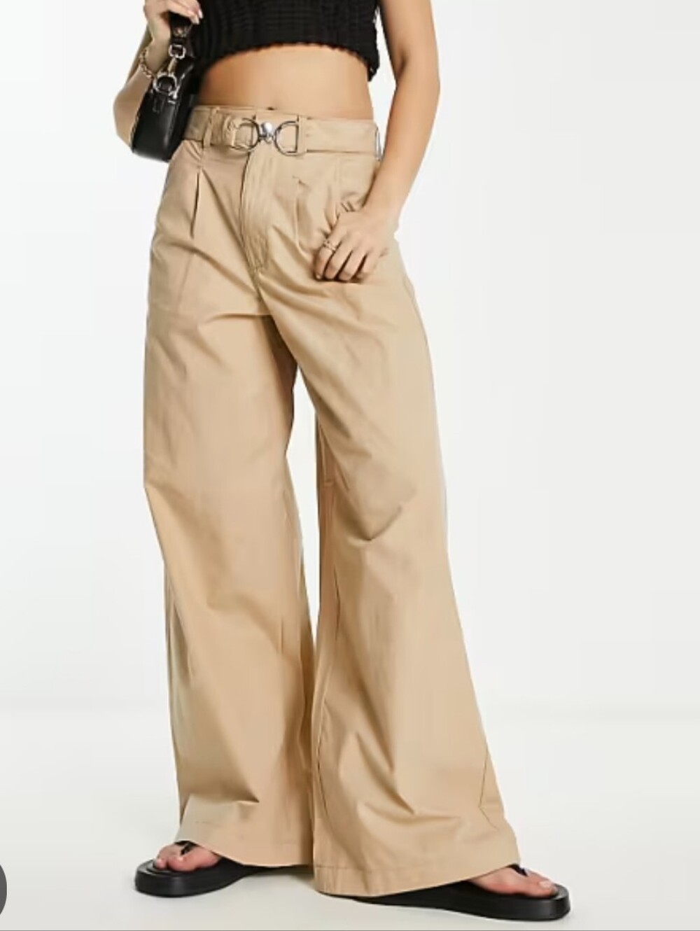 River Island Belted Wide Leg Trousers in Light Beige US 4